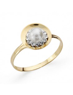 18K SORTIJA PERLA Y CIRCONITAS