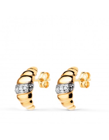 18K PENDIENTES ORO BICOLOR GALLONES CON CIRCONITAS. MEDIDA: 10 X 5 MM. CIERRE PRESION