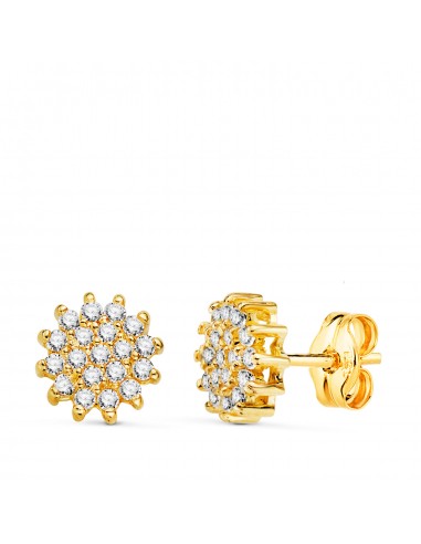 18K PENDIENTES ORO AMARILLO CUAJO CON CIRCONITAS. MEDIDA: 8 X 7 5 MM. CIERRE PRESION