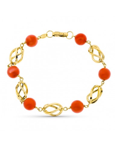 18K PULSERA ORO AMARILLO JAULA CORAL FINO JAPONES 8 MM 19CM