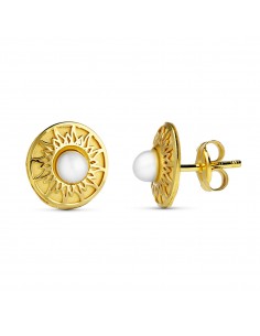 18K PENDIENTES ORO AMARILLO REDONDOS 9 MM PERLITA 3 MM.