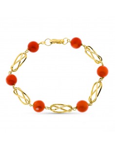 18K PULSERA ORO AMARILLO JAULA CORAL FINO JAPONES 8 MM 20.5 CM