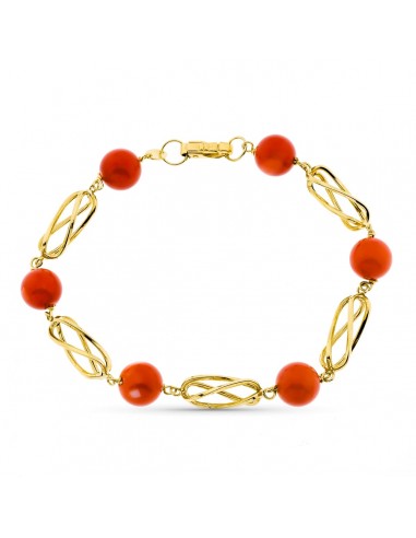 18K PULSERA ORO AMARILLO JAULA CORAL FINO JAPONES 8 MM 20.5 CM
