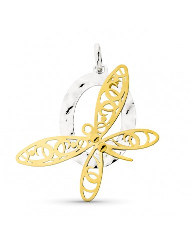 18K COLGANTE AMULETO ORO BICOLOR OVAL CON LIBELULA Y OVAL