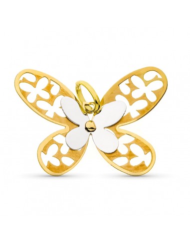 18K COLGANTE AMULETO  ORO BICOLOR MATE Y BRILLO MARIPOSA