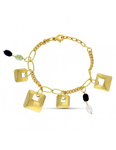 18K PULSERA ORO AMARILLO PIEDRAS Y CUADRADOS