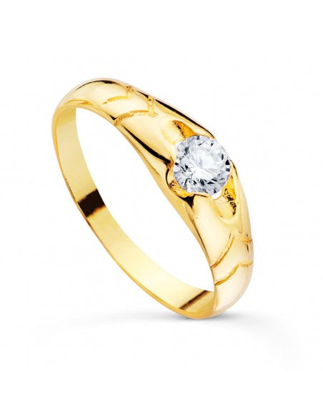 18K SOLITARIO ORO AMARILLO CADETE MACIZO BRILLO CIRCONITA 4,5 MM. ANCHO: 5,5 MM