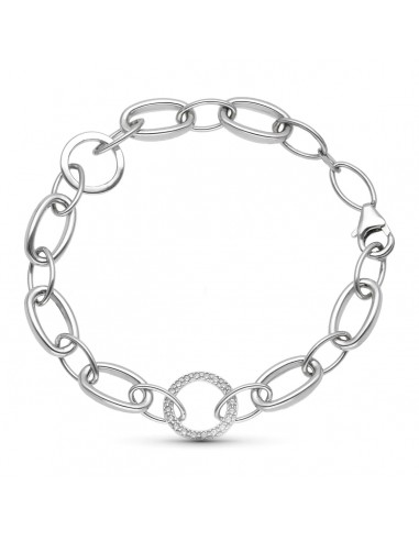 18K PULSERA ORO BLANCO ESLABON OVAL Y CIRCULAR CON CIRCONITA 18.5 CM
