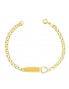18K ESCLAVA ORO AMARILLO HUNGARA PLACA CHAPA CON CORAZON TALLADO 26X6 MM 13CM