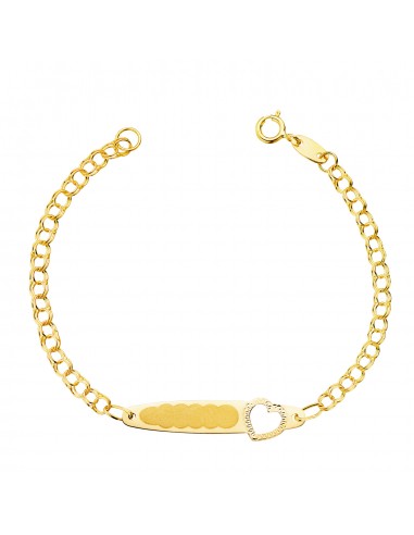 18K ESCLAVA ORO AMARILLO HUNGARA PLACA CHAPA CON CORAZON TALLADO 26X6 MM 13CM