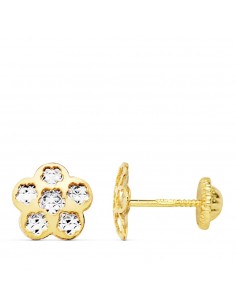 18K PENDIENTES TREBOL ORO BICOLOR 8X8 MM CIERRE TUERCA