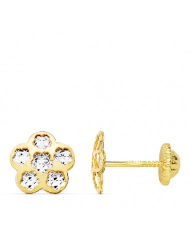 18K PENDIENTES TREBOL ORO BICOLOR 8X8 MM CIERRE TUERCA