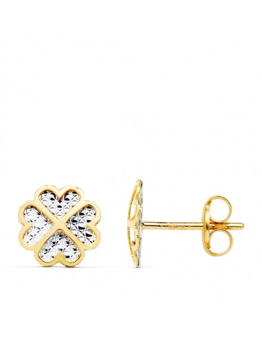 18K PENDIENTES TREBOL ORO BICOLOR 8X8 MM CIERRE PRESION