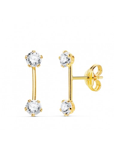 18K PENDIENTES ORO AMARILLO CIRCONITA BARRA 13X3MM CIERRE PRESION