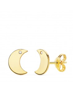 18K PENDIENTES ORO AMARILO LUNA LISA CIRCONITA 8.5 X 6 MM CIERRE PRESION