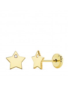 18K PENDIENTES ORO AMARILLO ESTRELLA CIRCONITA 6X6 MM CIERRE TUERCA