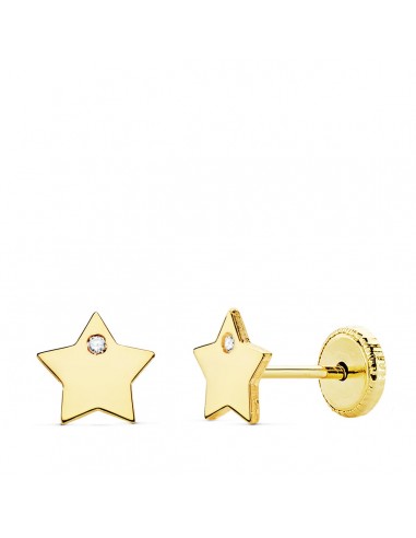 18K PENDIENTES ORO AMARILLO ESTRELLA CIRCONITA 6X6 MM CIERRE TUERCA