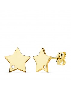 18K PENDIENTES ORO AMARILLO ESTRELLA CIRCONITA 8X8 MM CIERRE PRESION