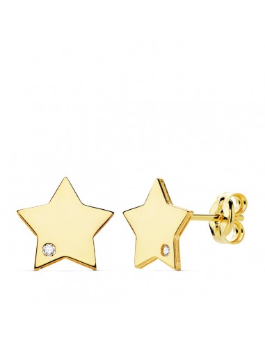 18K PENDIENTES ORO AMARILLO ESTRELLA CIRCONITA 8X8 MM CIERRE PRESION