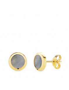 18K PENDIENTES ORO AMARILLO CHATON PIEDRA AZUL. 6.5 MM CIERRE PRESION