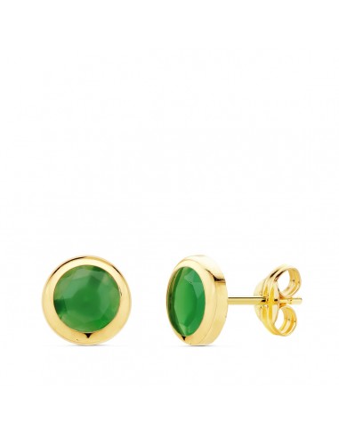18K PENDIENTES ORO AMARILLO CHATON PIEDRA VERDE. 6.5 MM CIERRE PRESION