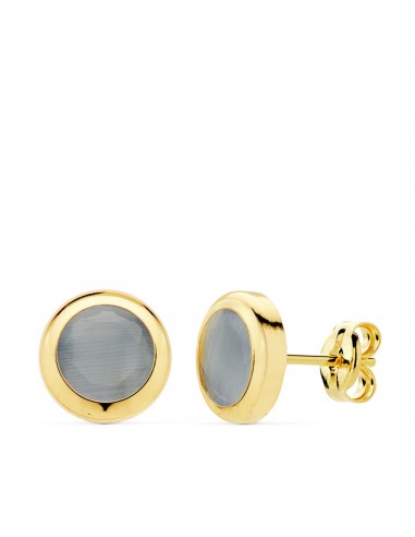 18K PENDIENTES ORO AMARILLO CHATON PIEDRA AZUL. 8.5 MM CIERRE PRESION