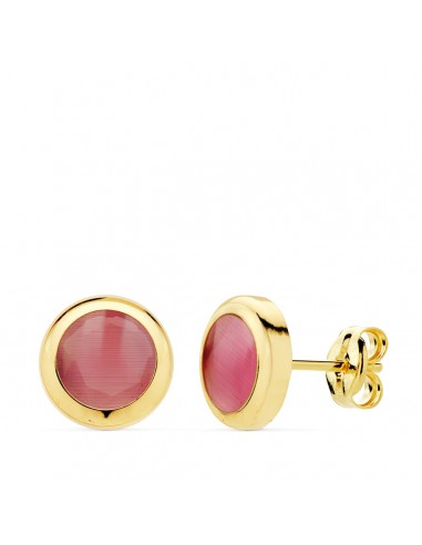 18K PENDIENTES CHATON PIEDRA ROSA 8.5 MM CIERRE PRESION
