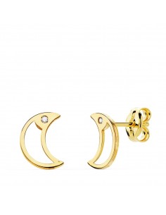 18K PENDIENTES ORO AMARILLO LUNA CIRCONITA 8X6 MM CIERRE PRESION