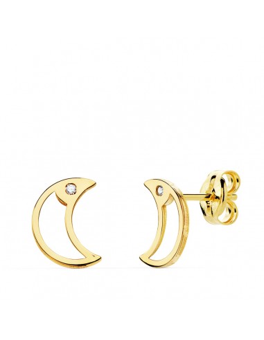 18K PENDIENTES ORO AMARILLO LUNA CIRCONITA 8X6 MM CIERRE PRESION