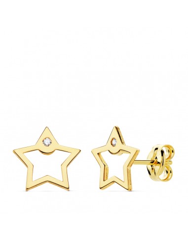 18K PENDIENTES ORO AMARILLO ESTRELLA CIRCONITA 8X8 MM CIERRE PRESION