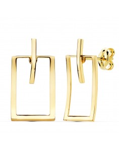 18K PENDIENTES ORO AMARILLO RECTANGULO Y BARRA 20X11 MM CIERRE PRESION