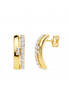 18K PENDIENTES ORO AMARILLO BANDAS CIRCONITA 14X4.5 MM CIERRE PRESION