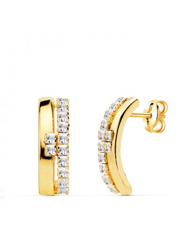 18K PENDIENTES ORO AMARILLO BANDAS CIRCONITA 14X4.5 MM CIERRE PRESION