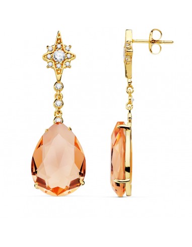 18K PENDIENTES ORO AMARILLO PIEDRA PERA COLOR KUNCITA 41X13 MM CIERRE PRESION