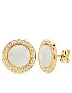 18K PENDIENTES ORO AMARILLO REDONDOS CIRCONITA Y NACAR 12.5 MM CIERRE PRESION