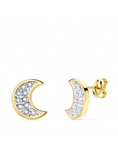 18K PENDIENTES ORO BICOLOR LUNA CON CIRCONITA 11X9 MM CIERRE PRESION.