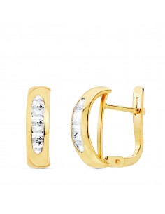 18K PENDIENTES ORO AMARILLO BANDA CIRCONITA 13.5X5 MM CIERRE CATALAN