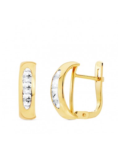 18K PENDIENTES ORO AMARILLO BANDA CIRCONITA 13.5X5 MM CIERRE CATALAN
