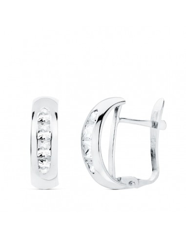 18K PENDIENTES ORO BLANCO BANDA CIRCONITA 13.5X5 MM CIERRE CATALAN