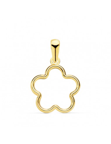 18K COLGANTE AMULETO ORO AMARILLO FLOR CERCO LISO 12X12 MM