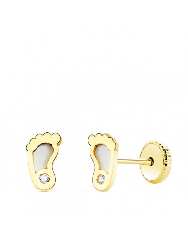 18K PENDIENTES ORO AMARILLO PIES CON NACAR 6X3.5 MM CIERRE TUERCA