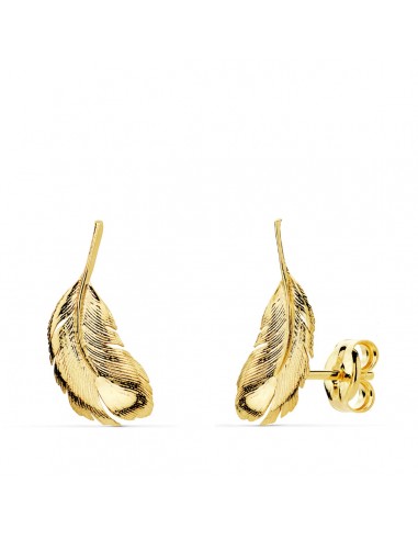 18K PENDIENTES ORO AMARILLO PLUMAS 16X7 MM CIERRE PRESION