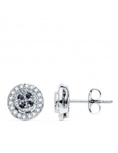 18K PENDIENTES ORO BLANCO REDONDO CIRCONITA Y ZAFIROS 8 MM CIERRE PRESION