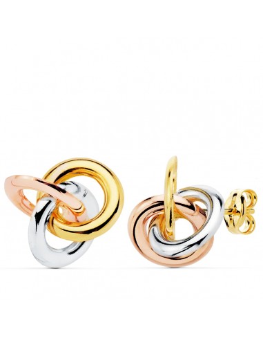 18K PENDIENTES NUDOS ORO TRICOLOR BRILLO 14X14 MM PRESION