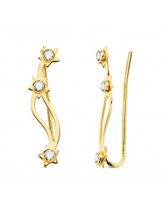 18K PENDIENTES ORO AMARILLO TREPADORES CIRCONITAS-ESTRELLAS CIERRE PRESION