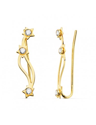 18K PENDIENTES ORO AMARILLO TREPADORES CIRCONITAS-ESTRELLAS CIERRE PRESION