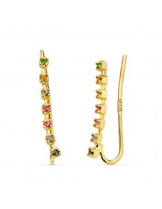 18K PENDIENTES ORO AMARILLO TREPADORES PIEDRA COLOR 17X2 MM