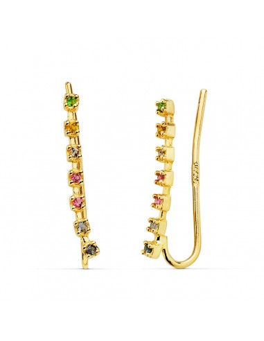 18K PENDIENTES ORO AMARILLO TREPADORES PIEDRA COLOR 17X2 MM