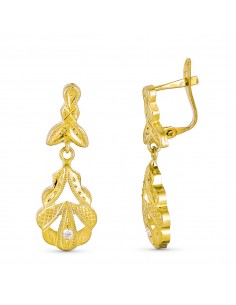 18K PENDIENTES ORO AMARILLO CUBANA DOS CUERPOS 27 X 10 MM. CIERRE CATALAN