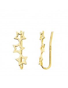 18K PENDIENTES ORO AMARILLO TREPADORES 3 ESTRELLAS 15X5 MM